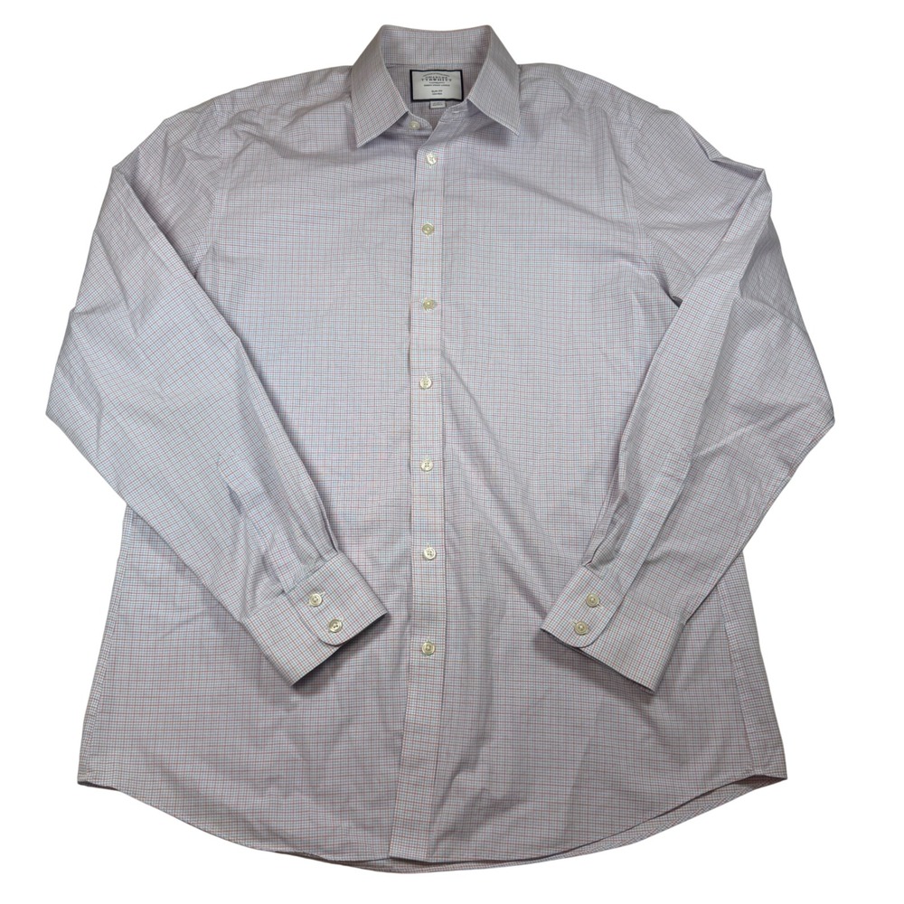 Charles Tyrwhitt Mens Slim Fit Non Iron Dress Shirt 17 37 Blue Red Micro Check